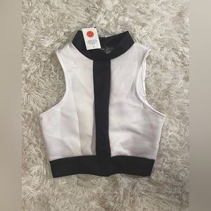 Women’s Open Back Cropped Blouse White & Black Size S